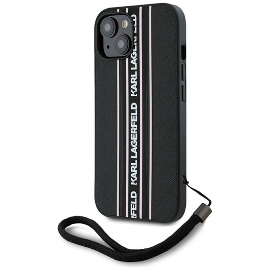Etui na Apple iPhone 15, Karl Lagerfeld, Saffiano Athleisure Stripes with Strap, Różowy