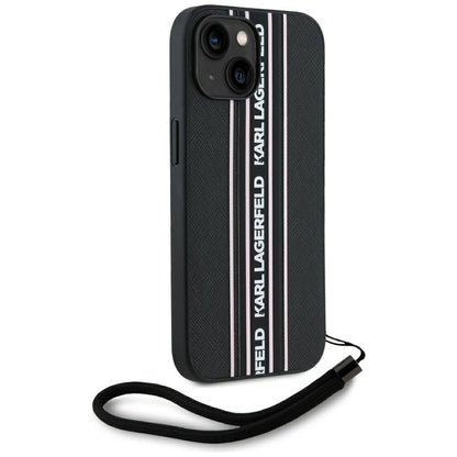 Case for Apple iPhone 15, Karl Lagerfeld, Saffiano Athleisure Stripes with Strap, Pink