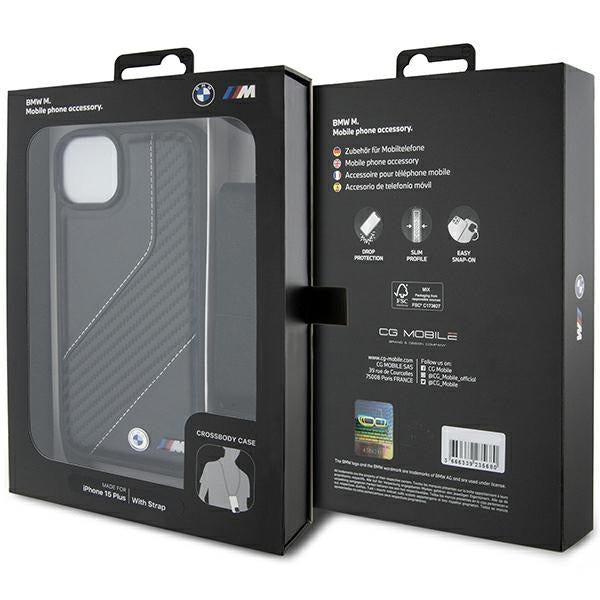 Etui na Apple iPhone 15 Plus, BMW, M Edition Carbon Stripe & Strap, czarne