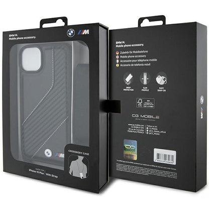 Etui na Apple iPhone 15 Plus, BMW, M Edition Carbon Stripe & Strap, czarne
