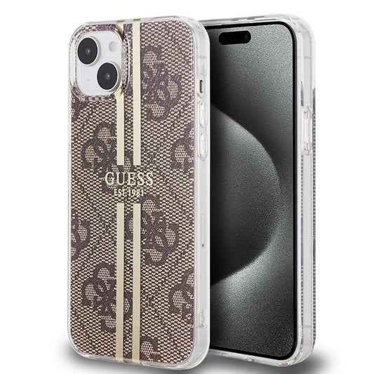Etui na Apple iPhone 15 Plus, Guess, IML 4G Gold Stripe, Brązowy