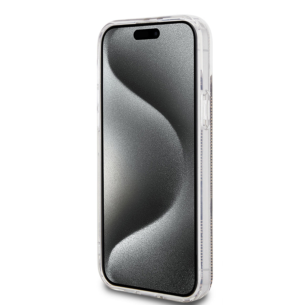 Etui na Apple iPhone 15 Plus, Guess, IML 4G Gold Stripe, Brązowy