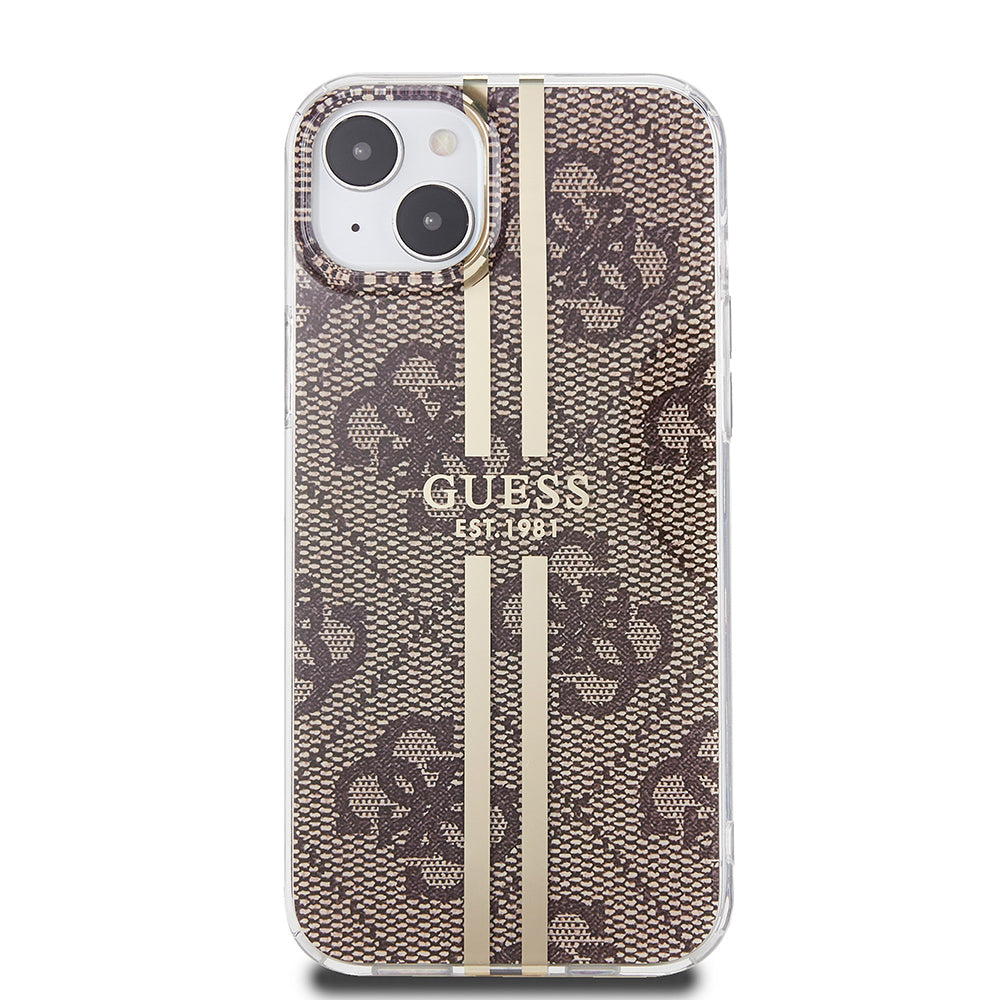 Etui na Apple iPhone 15 Plus, Guess, IML 4G Gold Stripe, Brązowy