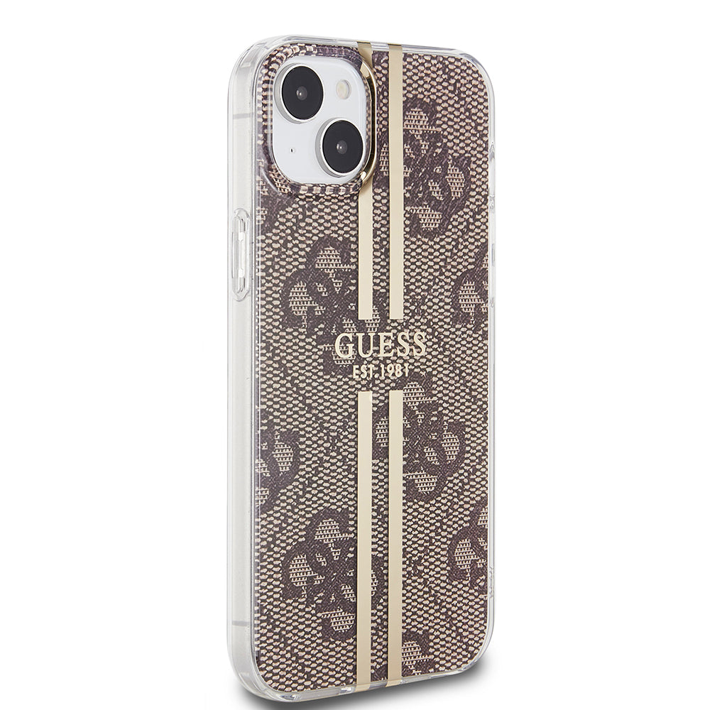 Etui na Apple iPhone 15 Plus, Guess, IML 4G Gold Stripe, Brązowy