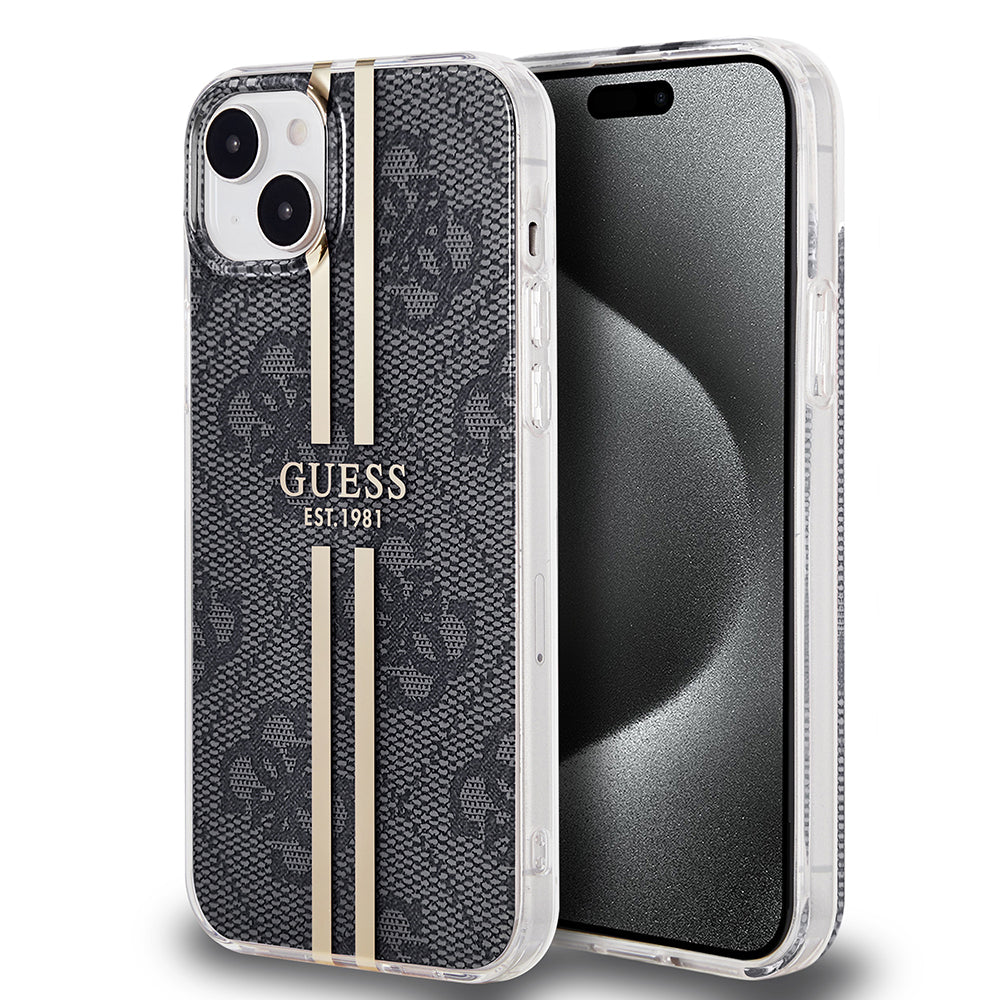 Etui na Apple iPhone 15 Plus, Guess, IML 4G Gold Stripe, Czarne
