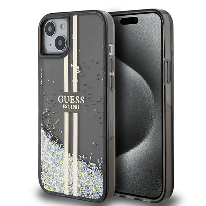 Etui na Apple iPhone 15 Plus, Guess, Liquid Glitter Gold Stripes, Czarne