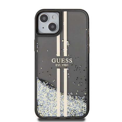 Etui na Apple iPhone 15 Plus, Guess, Liquid Glitter Gold Stripes, Czarne