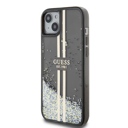 Etui na Apple iPhone 15 Plus, Guess, Liquid Glitter Gold Stripes, Czarne