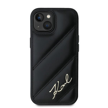 Etui na Apple iPhone 15 Plus, Karl Lagerfeld, Diagonal Quilted Script, Czarne