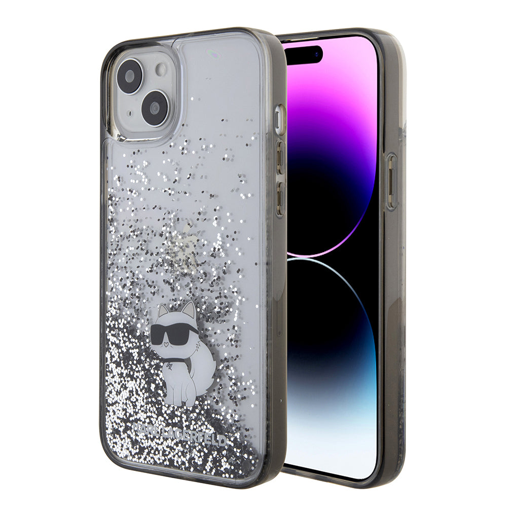 Etui na Apple iPhone 15 Plus, Karl Lagerfeld, Liquid Glitter Choupette, Przezroczyste