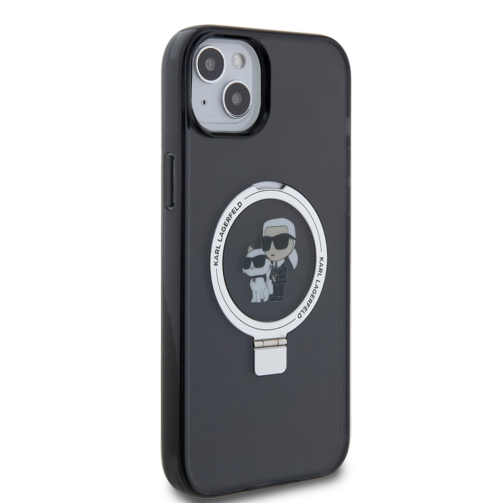 Case for Apple iPhone 15 Plus, Karl Lagerfeld, Ringstand Karl & Choupette, Black