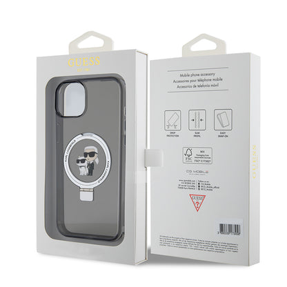 Case for Apple iPhone 15 Plus, Karl Lagerfeld, Ringstand Karl & Choupette, Black