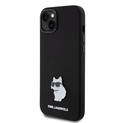 Etui na Apple iPhone 15 Plus, Karl Lagerfeld, Silicone Choupette Metal, Czarne