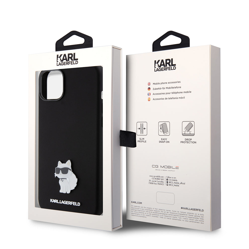 Etui na Apple iPhone 15 Plus, Karl Lagerfeld, Silicone Choupette Metal, Czarne