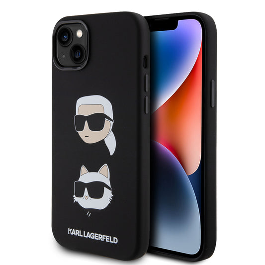 Etui na Apple iPhone 15 Plus, Karl Lagerfeld, Silikonowe Głowy Karla i Choupette, Czarne