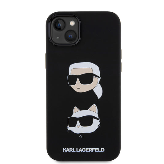 Etui na Apple iPhone 15 Plus, Karl Lagerfeld, Silikonowe Głowy Karla i Choupette, Czarne