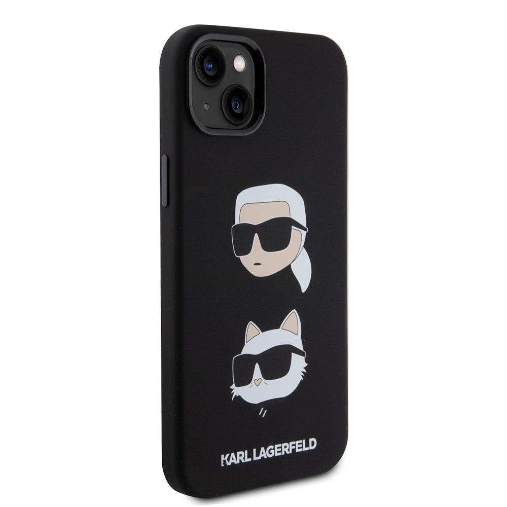 Case for Apple iPhone 15 Plus, Karl Lagerfeld, Silicone Karl & Choupette's Heads, Black