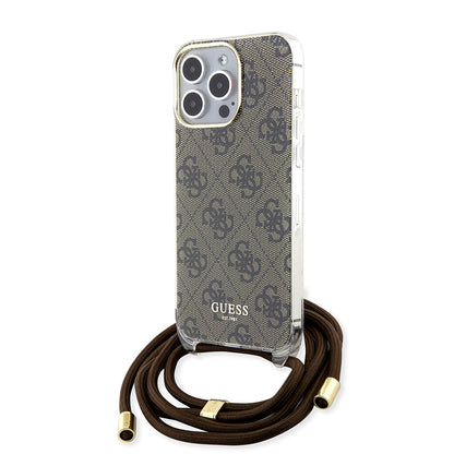 Etui na Apple iPhone 15 Pro, Guess, Crossbody Cord 4G Print, Brązowy