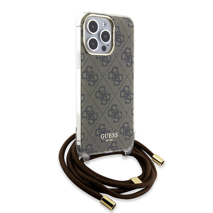 Etui na Apple iPhone 15 Pro, Guess, Crossbody Cord 4G Print, Brązowy