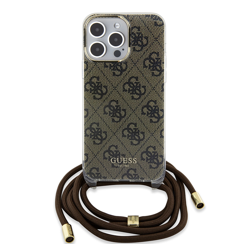 Etui na Apple iPhone 15 Pro, Guess, Crossbody Cord 4G Print, Brązowy