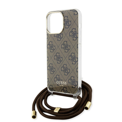 Etui na Apple iPhone 15 Pro, Guess, Crossbody Cord 4G Print, Brązowy