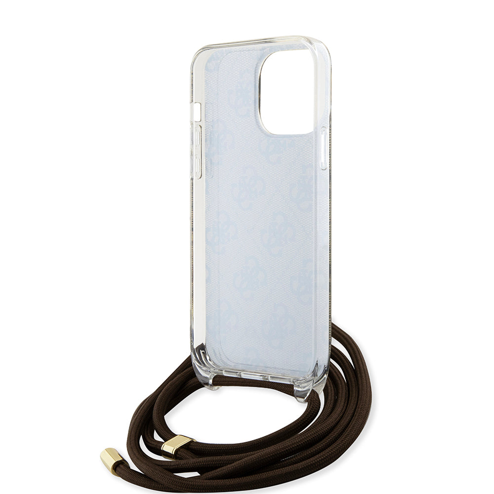 Etui na Apple iPhone 15 Pro, Guess, Crossbody Cord 4G Print, Brązowy