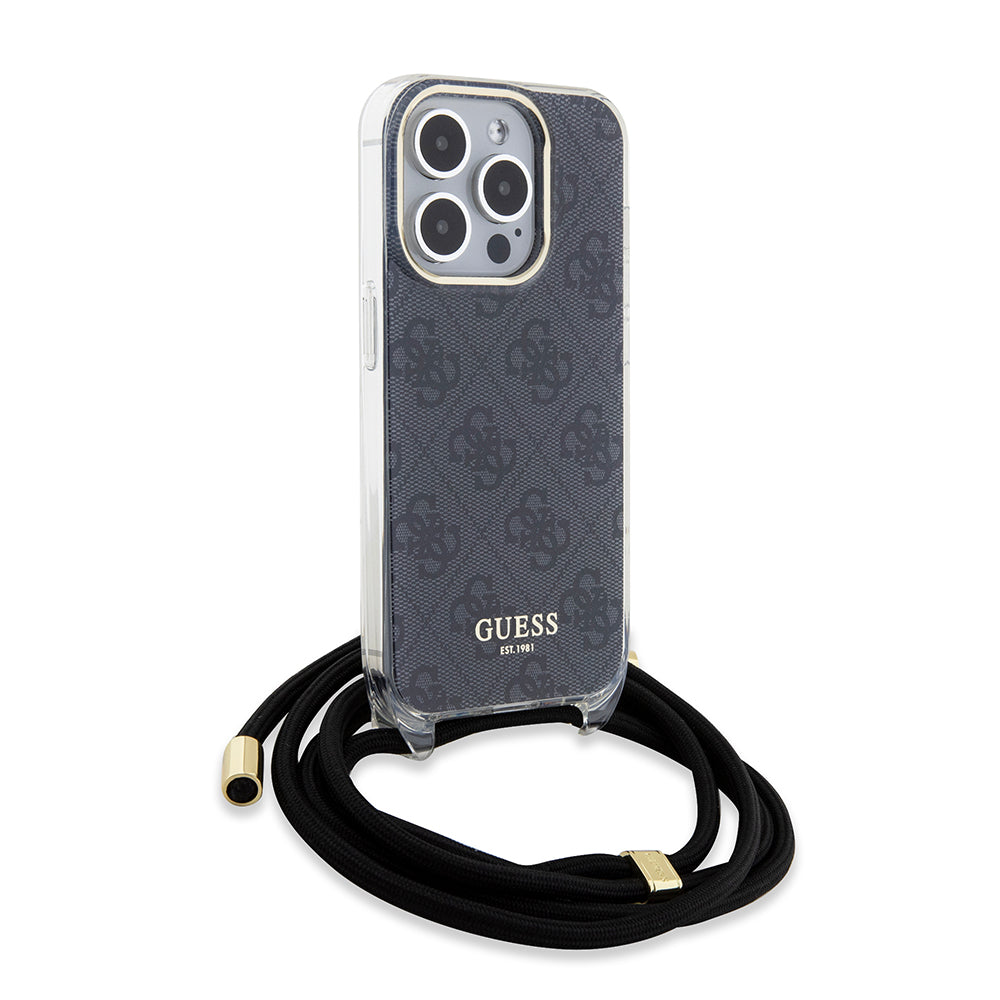 Etui na Apple iPhone 15 Pro, Guess, Crossbody Cord 4G Print, Czarne