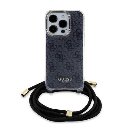 Etui na Apple iPhone 15 Pro, Guess, Crossbody Cord 4G Print, Czarne