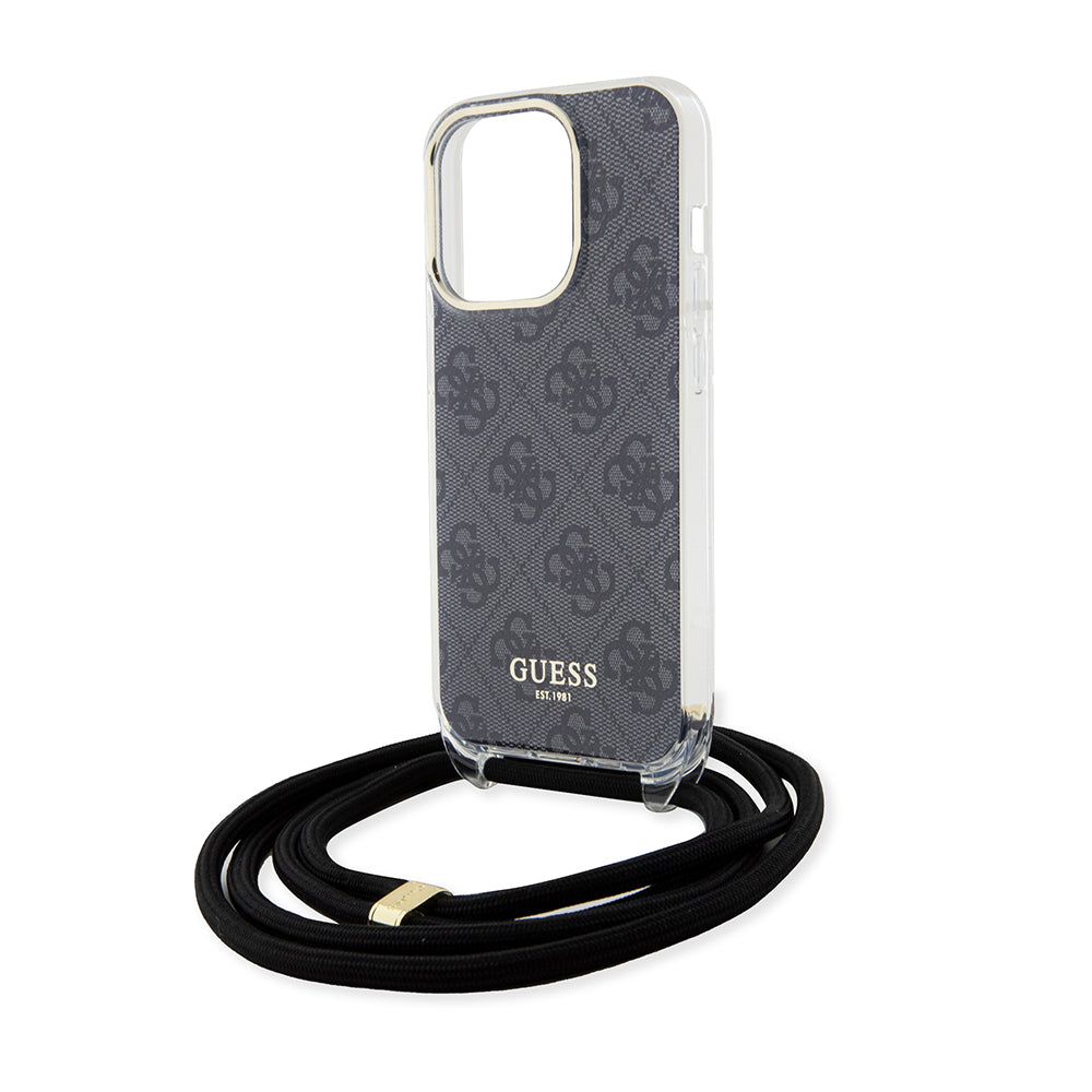 Etui na Apple iPhone 15 Pro, Guess, Crossbody Cord 4G Print, Czarne