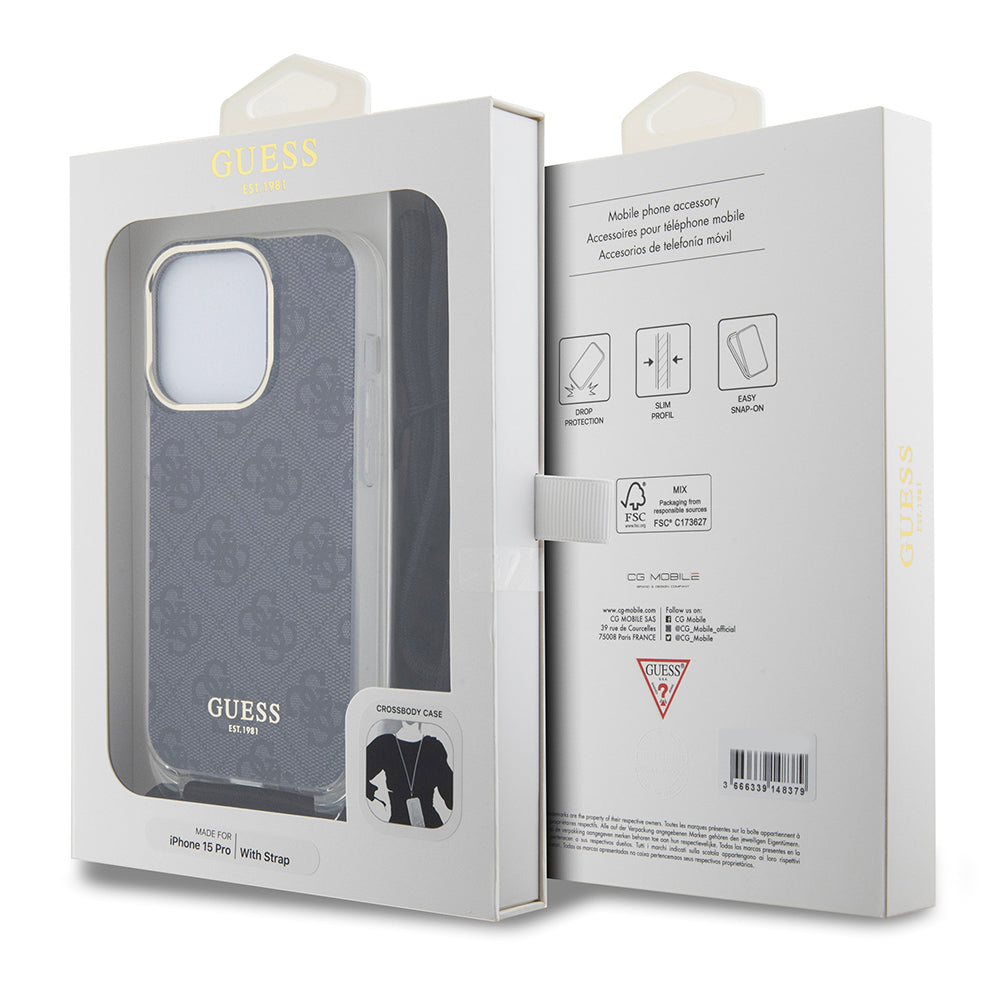 Etui na Apple iPhone 15 Pro, Guess, Crossbody Cord 4G Print, Czarne