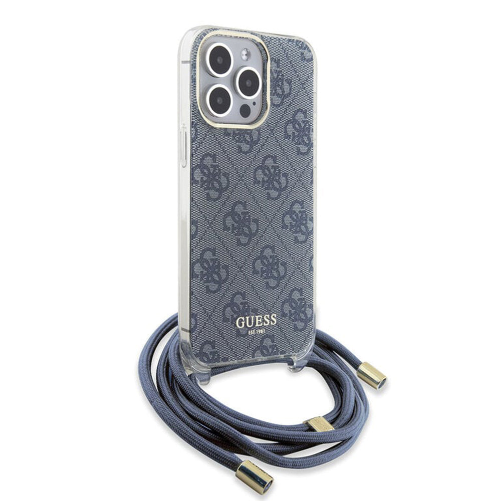 Etui na Apple iPhone 15 Pro, Guess, Crossbody Cord 4G Print, Niebieskie