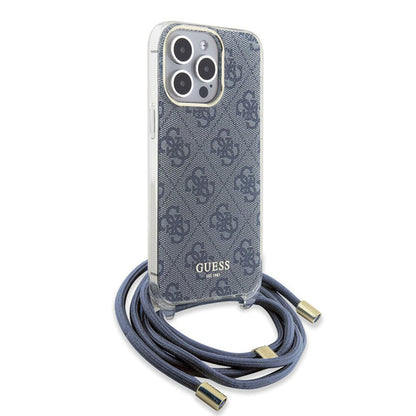 Etui na Apple iPhone 15 Pro, Guess, Crossbody Cord 4G Print, Niebieskie