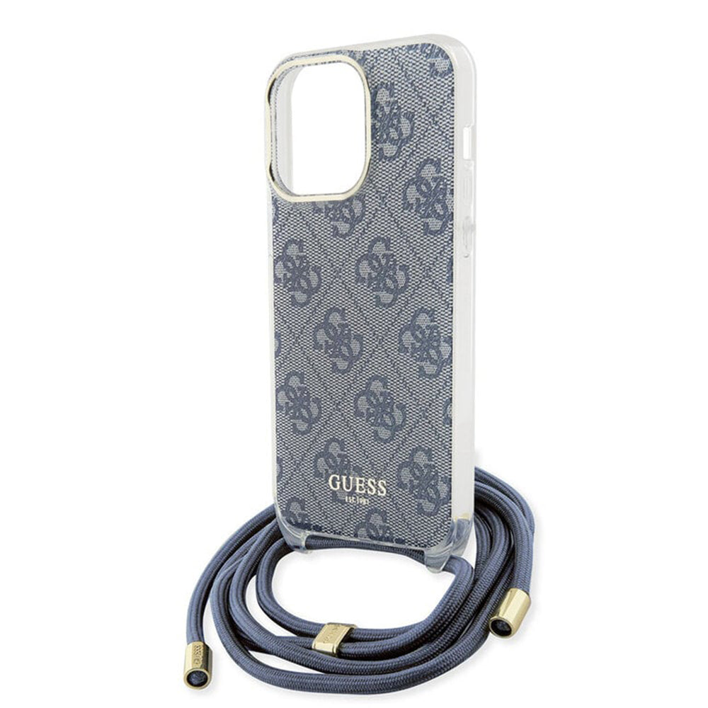 Etui na Apple iPhone 15 Pro, Guess, Crossbody Cord 4G Print, Niebieskie