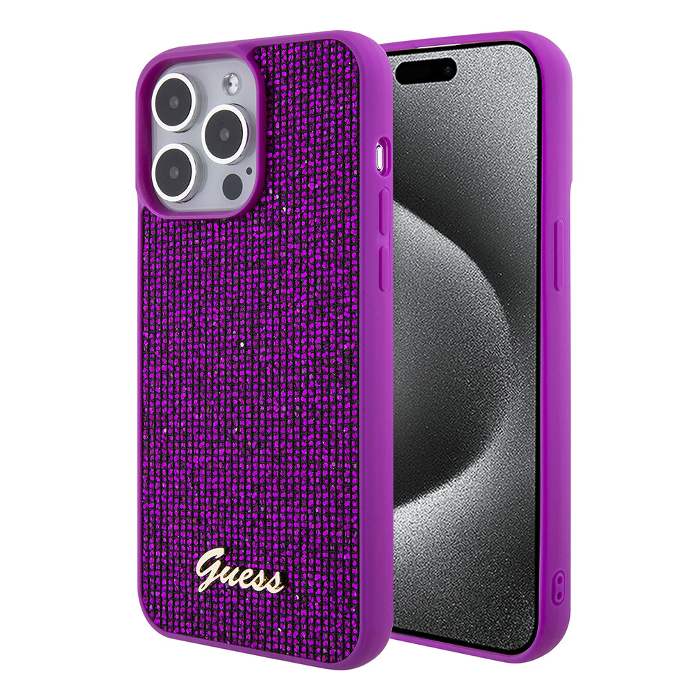 Case for Apple iPhone 15 Pro, Guess, Disco Metal Script, Fuchsia
