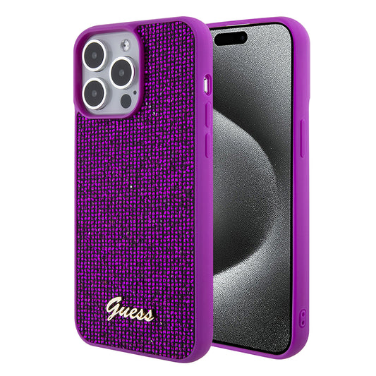 Etui na Apple iPhone 15 Pro, Guess, Disco Metal Script, Fuksja