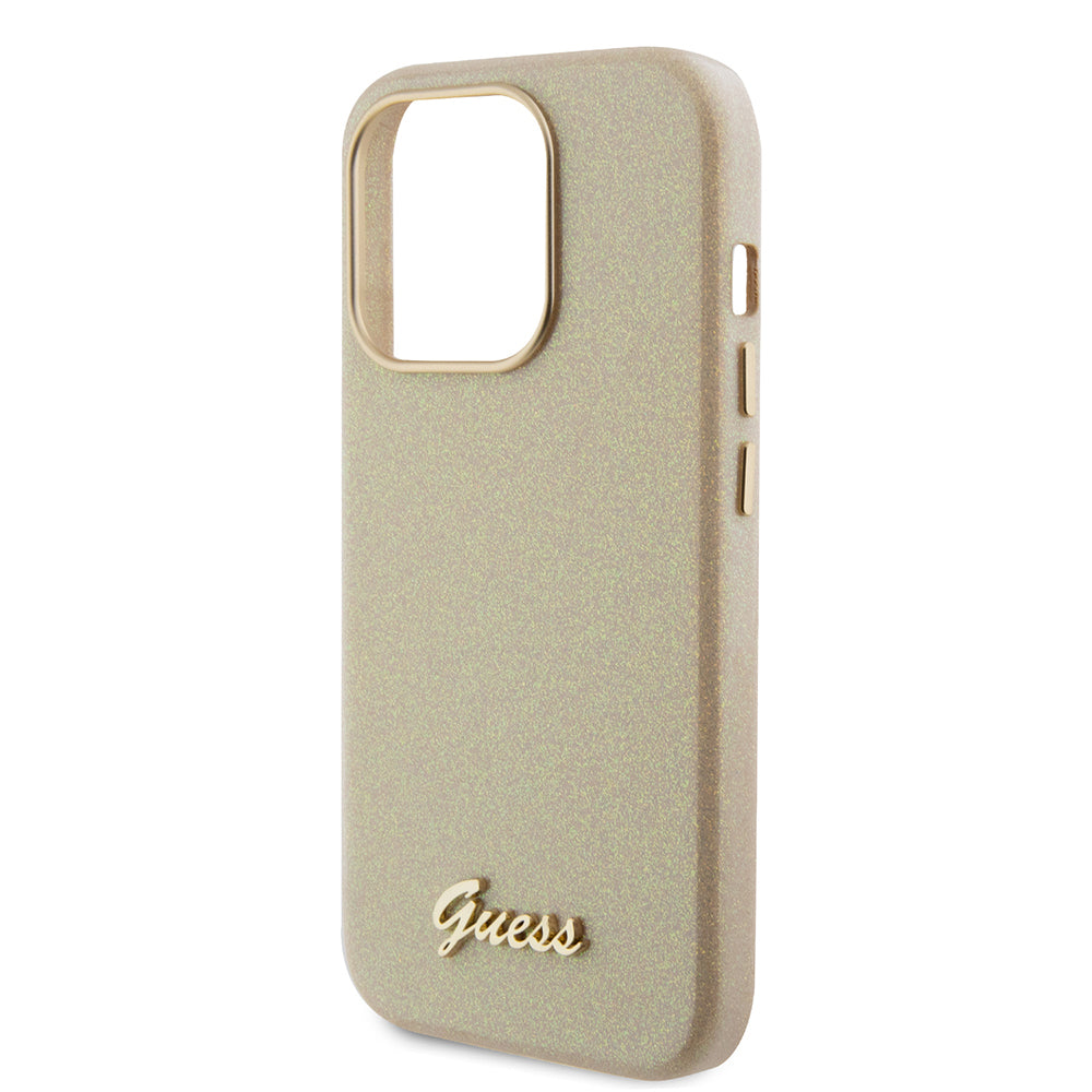 Case for Apple iPhone 15 Pro, Guess, Glitter Glossy Script, Beige