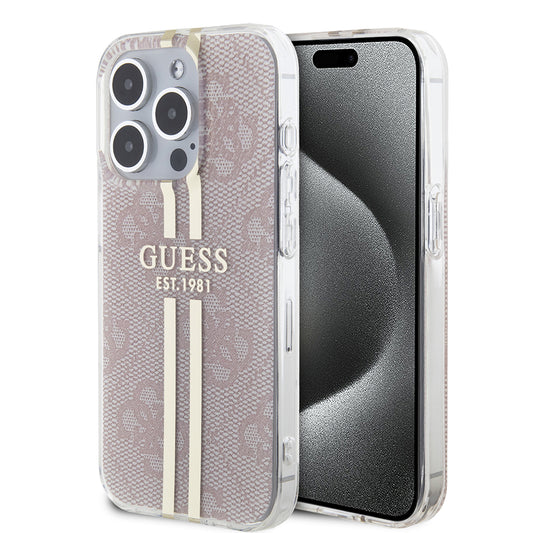 Etui na Apple iPhone 15 Pro, Guess, IML 4G Gold Stripe, Różowy