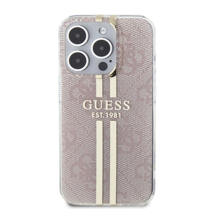 Etui na Apple iPhone 15 Pro, Guess, IML 4G Gold Stripe, Różowy