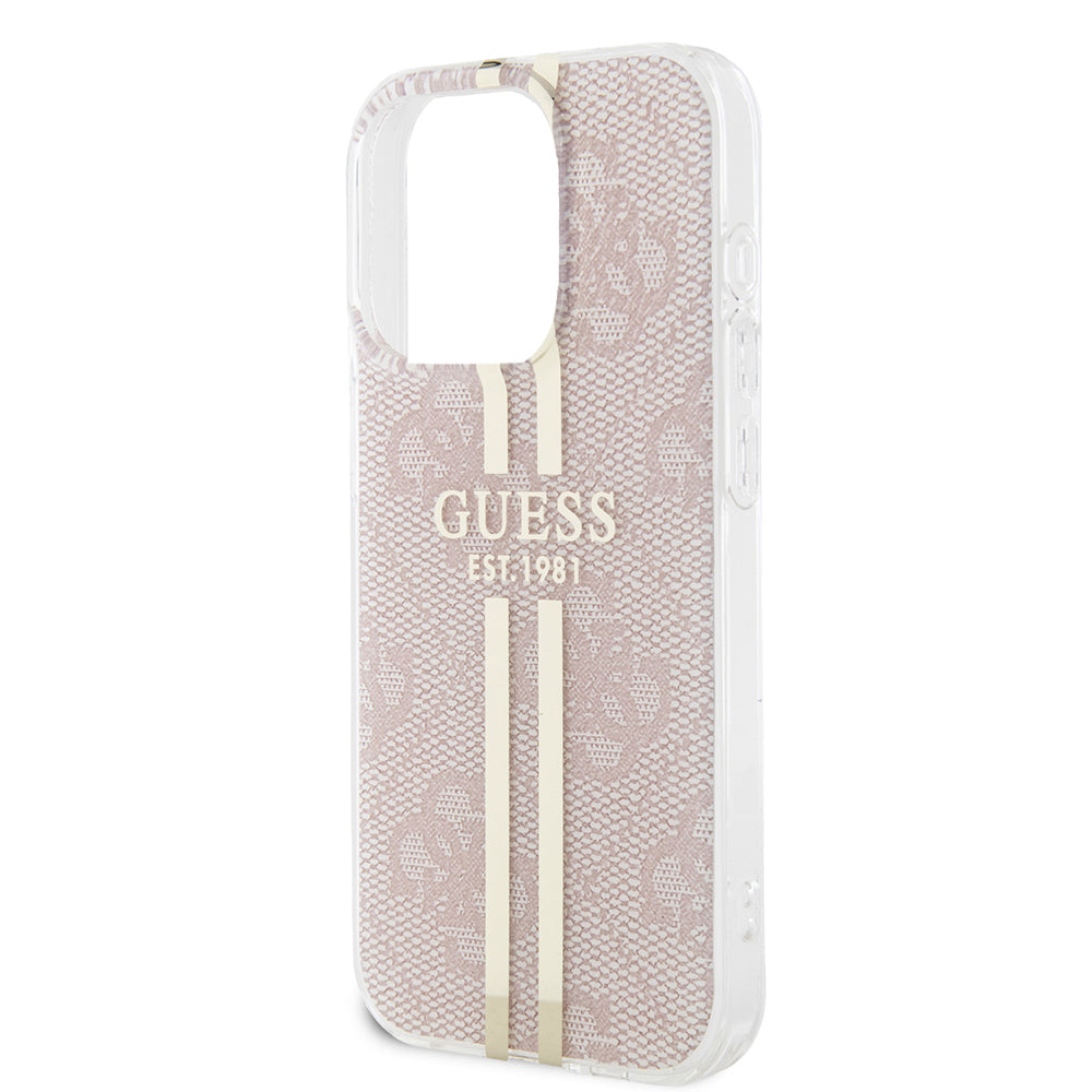 Etui na Apple iPhone 15 Pro, Guess, IML 4G Gold Stripe, Różowy