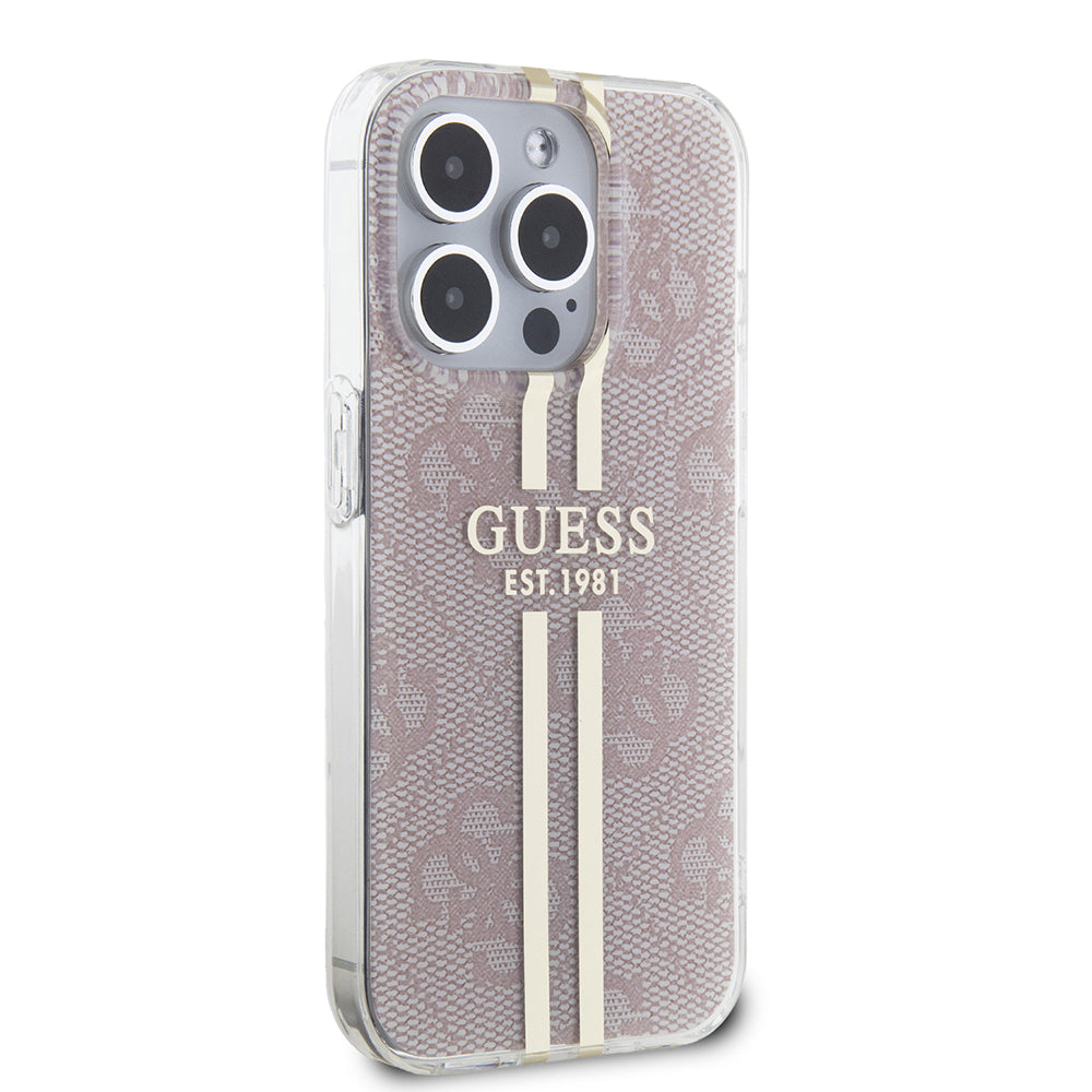 Etui na Apple iPhone 15 Pro, Guess, IML 4G Gold Stripe, Różowy