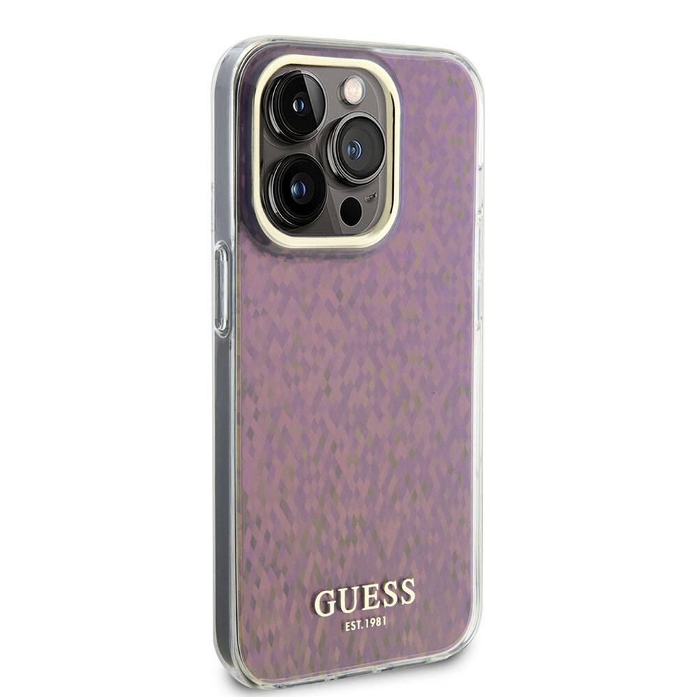 Etui na Apple iPhone 15 Pro, Guess, IML Faceted Mirror Disco Iridescent, Różowy