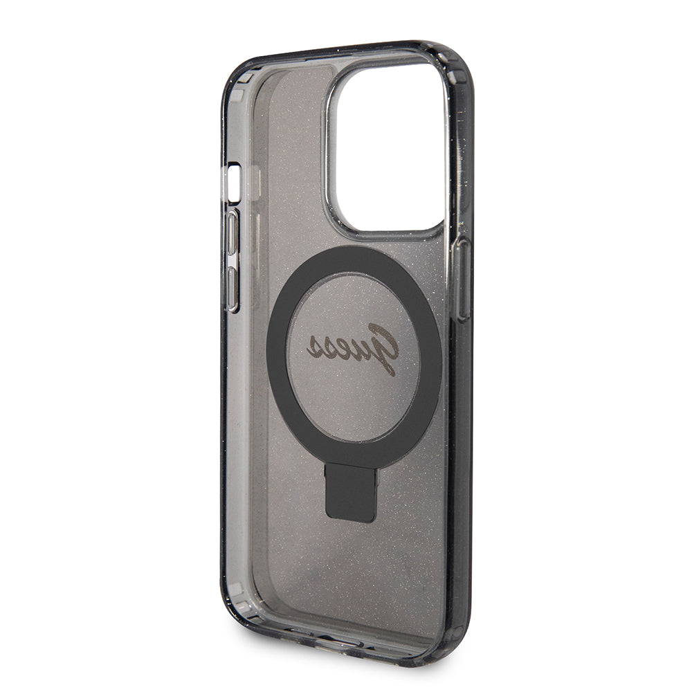 Etui MagSafe dla Apple iPhone 15 Pro, Guess, IML Ring Stand Glitter, Czarne