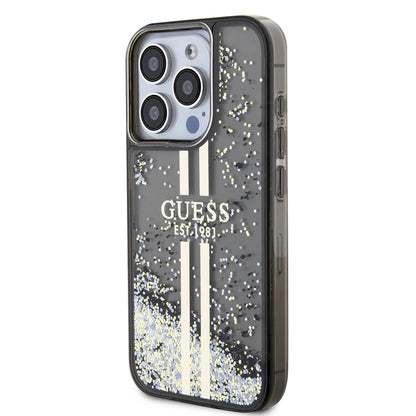 Etui na Apple iPhone 15 Pro, Guess, Liquid Glitter Gold Stripe, Czarne