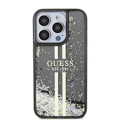 Etui na Apple iPhone 15 Pro, Guess, Liquid Glitter Gold Stripe, Czarne