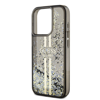 Etui na Apple iPhone 15 Pro, Guess, Liquid Glitter Gold Stripe, Czarne