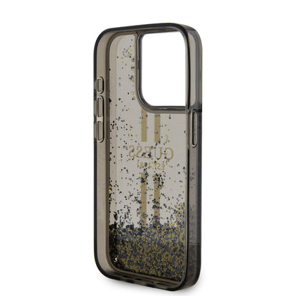 Etui na Apple iPhone 15 Pro, Guess, Liquid Glitter Gold Stripe, Czarne