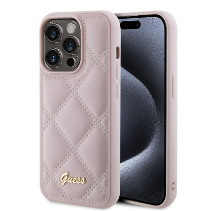 Etui na Apple iPhone 15 Pro, Guess, Quilted Metal Logo, Różowy