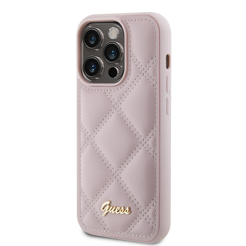 Etui na Apple iPhone 15 Pro, Guess, Quilted Metal Logo, Różowy