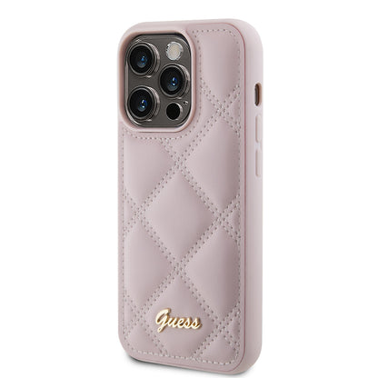 Etui na Apple iPhone 15 Pro, Guess, Quilted Metal Logo, Różowy