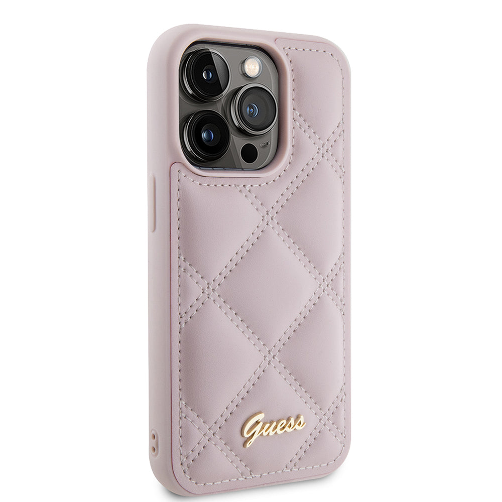 Etui na Apple iPhone 15 Pro, Guess, Quilted Metal Logo, Różowy